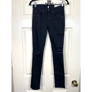 Rag & Bone Skinny Leg Jeans Dark Blue Coal Wash Womens 25 0 Busted Knee Grunge